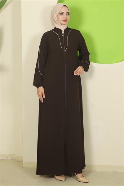 Biye Detaylı Ferace Acı Kahve HM2812