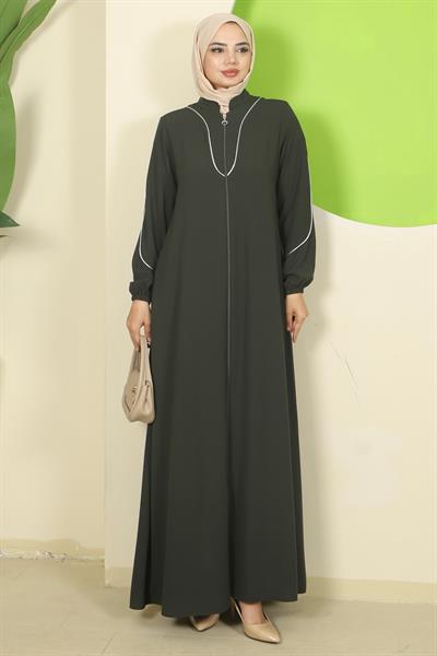 Biye Detaylı Ferace Haki HM2812