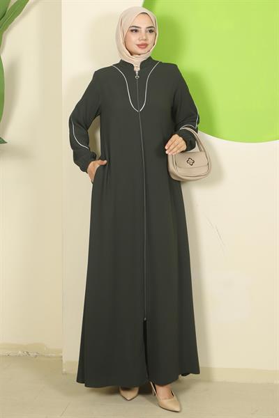 Biye Detaylı Ferace Haki HM2812