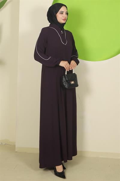 Biye Detaylı Ferace Mürdüm HM2812