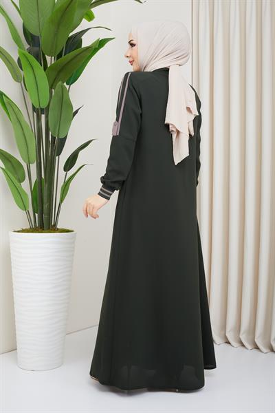 Biye Detaylı Haki Ferace