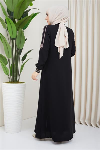Biye Detaylı Siyah Ferace