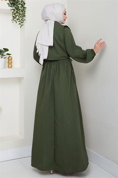 Bolerolu Beli Lastikli Elbise Haki HM2702