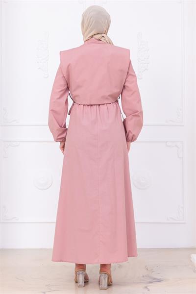 Bolerolu Beli Lastikli Elbise Pembe HM2756