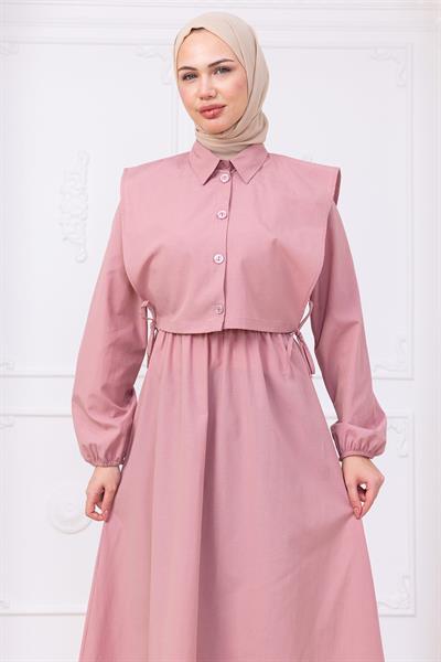 Bolerolu Beli Lastikli Elbise Pembe HM2756