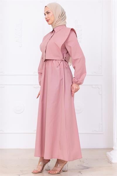 Bolerolu Beli Lastikli Elbise Pembe HM2756