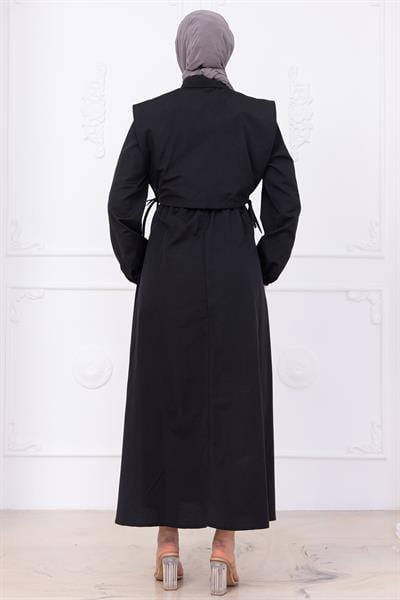 Bolerolu Beli Lastikli Elbise Siyah HM2756