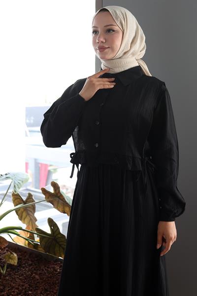 Bolerolu Fırfırlı Beli Lastikli Elbise Siyah HM2804