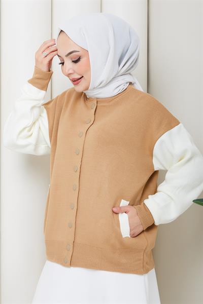Bomber Yaka Triko Hırka Camel HM262615
