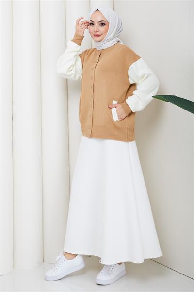 Bomber Yaka Triko Hırka Camel HM262615