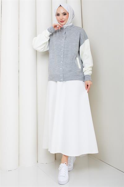 Bomber Yaka Triko Hırka Gri HM262615