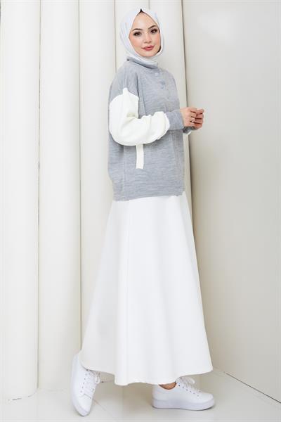 Bomber Yaka Triko Hırka Gri HM262615