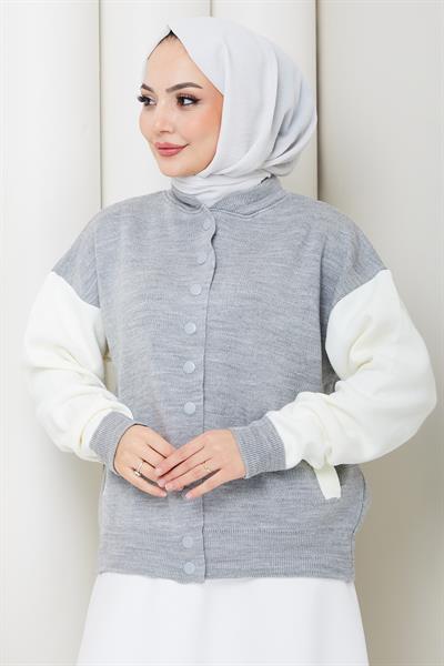 Bomber Yaka Triko Hırka Gri HM262615
