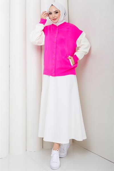 Bomber Yaka Triko Hırka Pembe HM262615