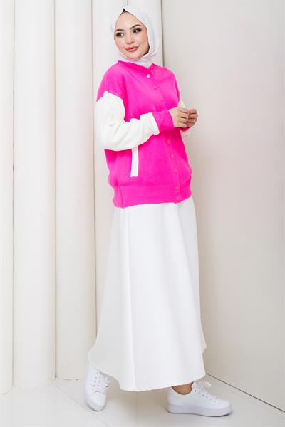 Bomber Yaka Triko Hırka Pembe HM262615