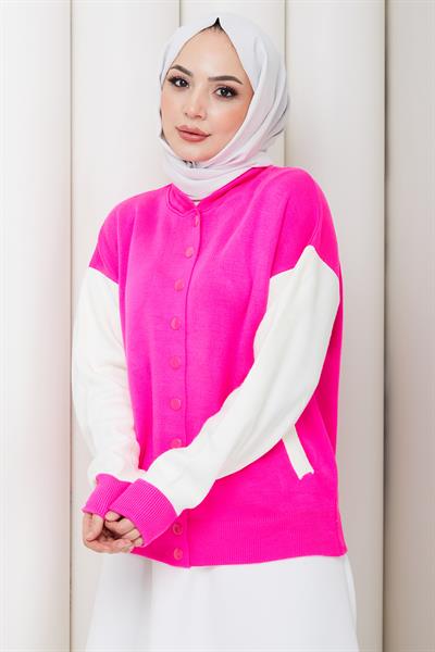 Bomber Yaka Triko Hırka Pembe HM262615