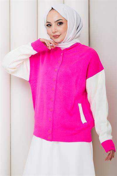 Bomber Yaka Triko Hırka Pembe HM262615