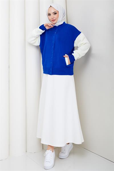 Bomber Yaka Triko Hırka Saks HM262615