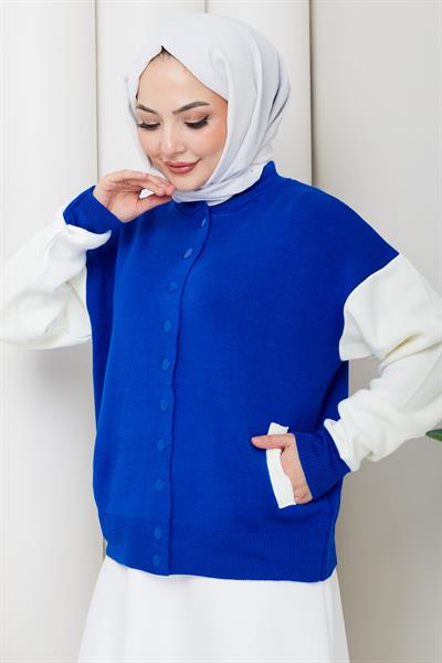 Bomber Yaka Triko Hırka Saks HM262615