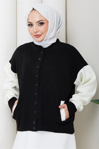Bomber Yaka Triko Hırka Siyah HM262615