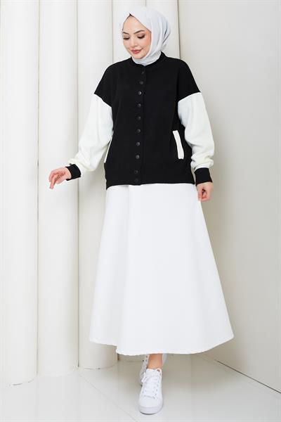 Bomber Yaka Triko Hırka Siyah HM262615