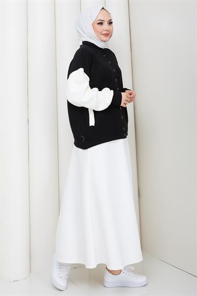 Bomber Yaka Triko Hırka Siyah HM262615