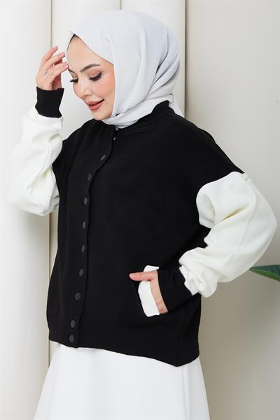 Bomber Yaka Triko Hırka Siyah HM262615