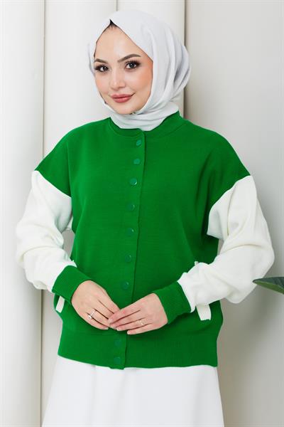 Bomber Yaka Triko Hırka Yeşil HM262615