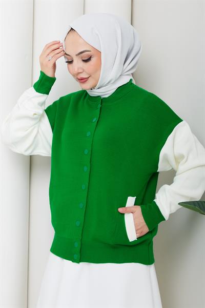 Bomber Yaka Triko Hırka Yeşil HM262615