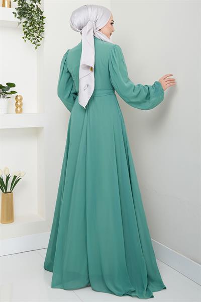 Boncuklu Şifon Abiye Elbise Mint HM2667