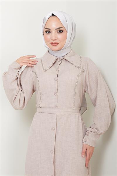 Boncuklu Sofia Elbise Vizon HM2476