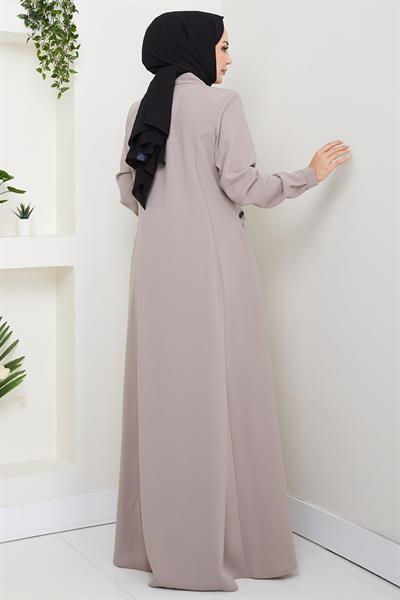 Broşlu Büyük Beden Ferace Bej HM2843