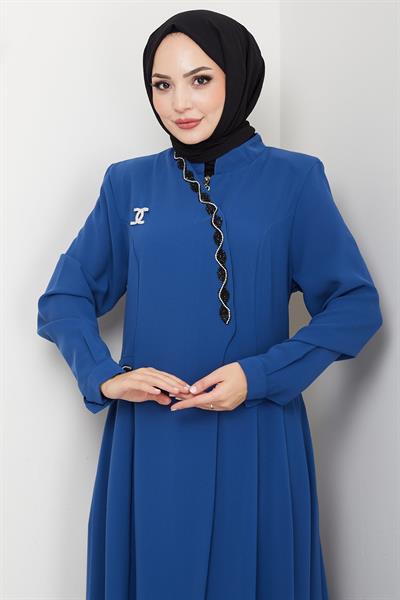 Broşlu Büyük Beden Ferace İndigo HM2843
