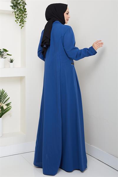 Broşlu Büyük Beden Ferace İndigo HM2843