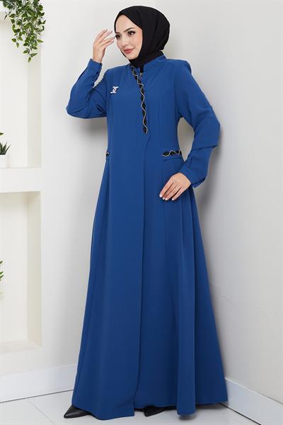 Broşlu Büyük Beden Ferace İndigo HM2843