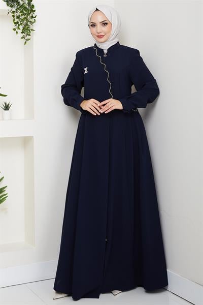 Broşlu Büyük Beden Ferace Lacivert HM2843