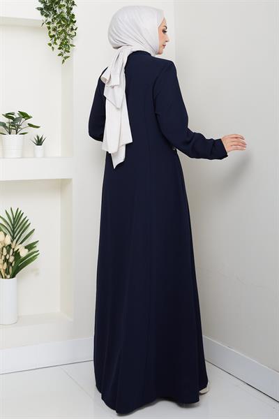 Broşlu Büyük Beden Ferace Lacivert HM2843