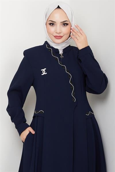 Broşlu Büyük Beden Ferace Lacivert HM2843