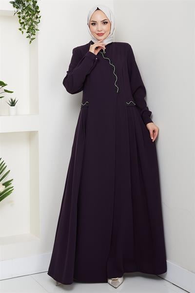 Broşlu Büyük Beden Ferace Mürdüm HM2843