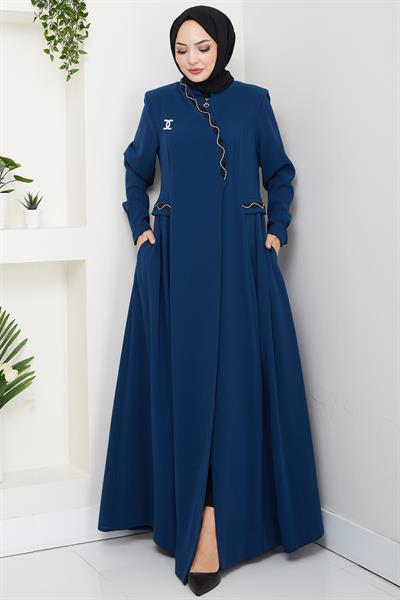 Broşlu Büyük Beden Ferace Petrol HM2843