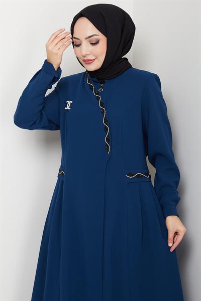 Broşlu Büyük Beden Ferace Petrol HM2843