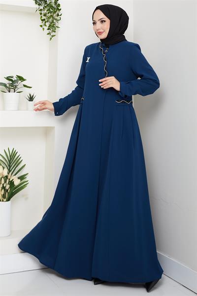 Broşlu Büyük Beden Ferace Petrol HM2843