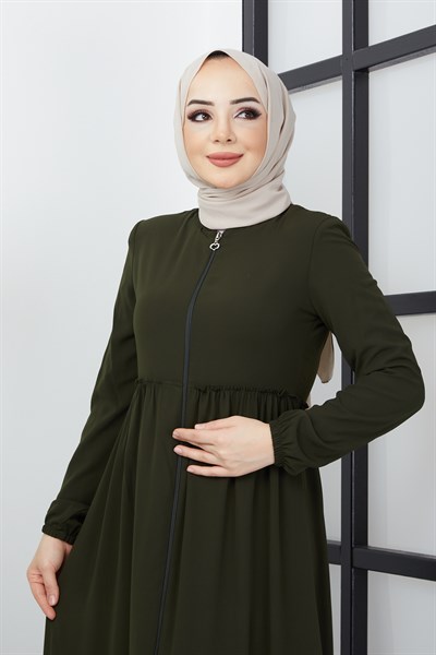 Büzgü Detaylı Haki Ferace 