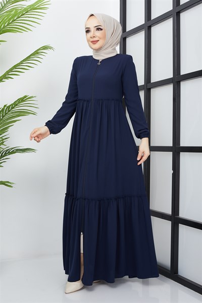 Büzgü Detaylı Lacivert Ferace 