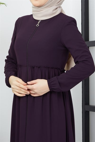 Büzgü Detaylı Mürdüm Ferace 