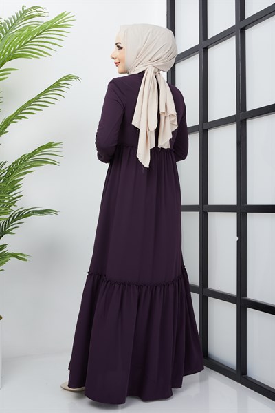 Büzgü Detaylı Mürdüm Ferace 