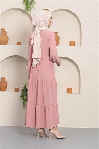 Büzgülü Düğmeli Aerobin Elbise Pembe