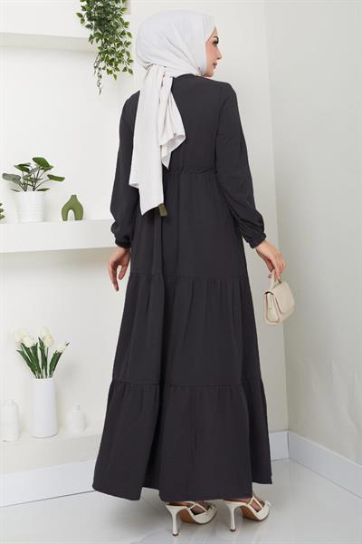 Büzgülü Düğmeli Ayrobin Elbise Antrasit HM8811