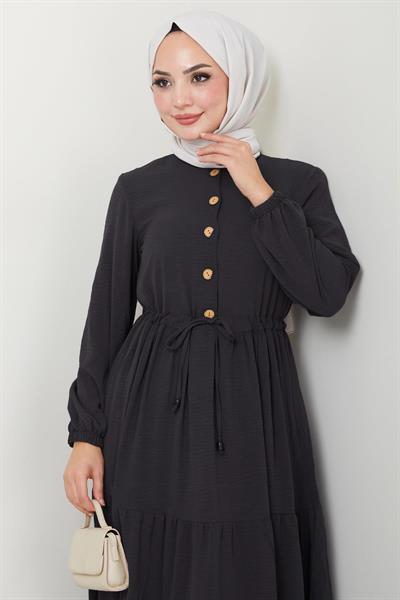 Büzgülü Düğmeli Ayrobin Elbise Antrasit HM8811