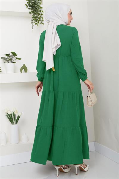 Büzgülü Düğmeli Ayrobin Elbise Su Yeşili HM8811